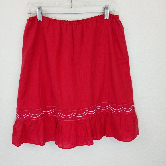 Anthro Fei 100% Linen Scallop Ruffle Hem Skirt M - Picture 1 of 7